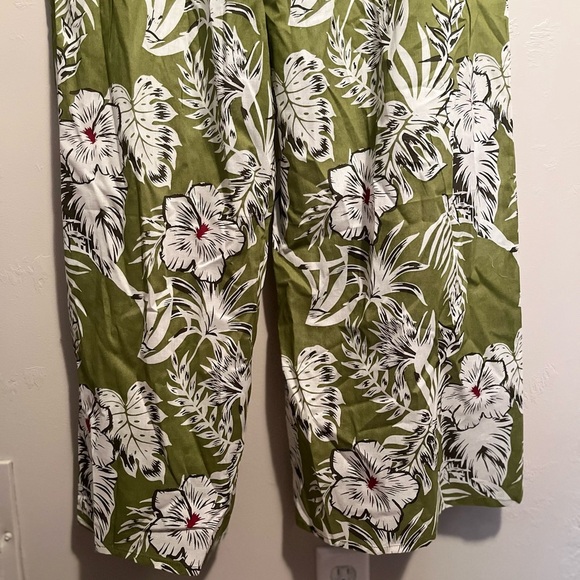 Rachel Rachel Roy Floral Green and White Wide Leg Women's Pants Cotton Airy NWT - Picture 13 of 15
